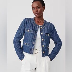 Ann Taylor Blue Jean Jacket with Gold Buttons